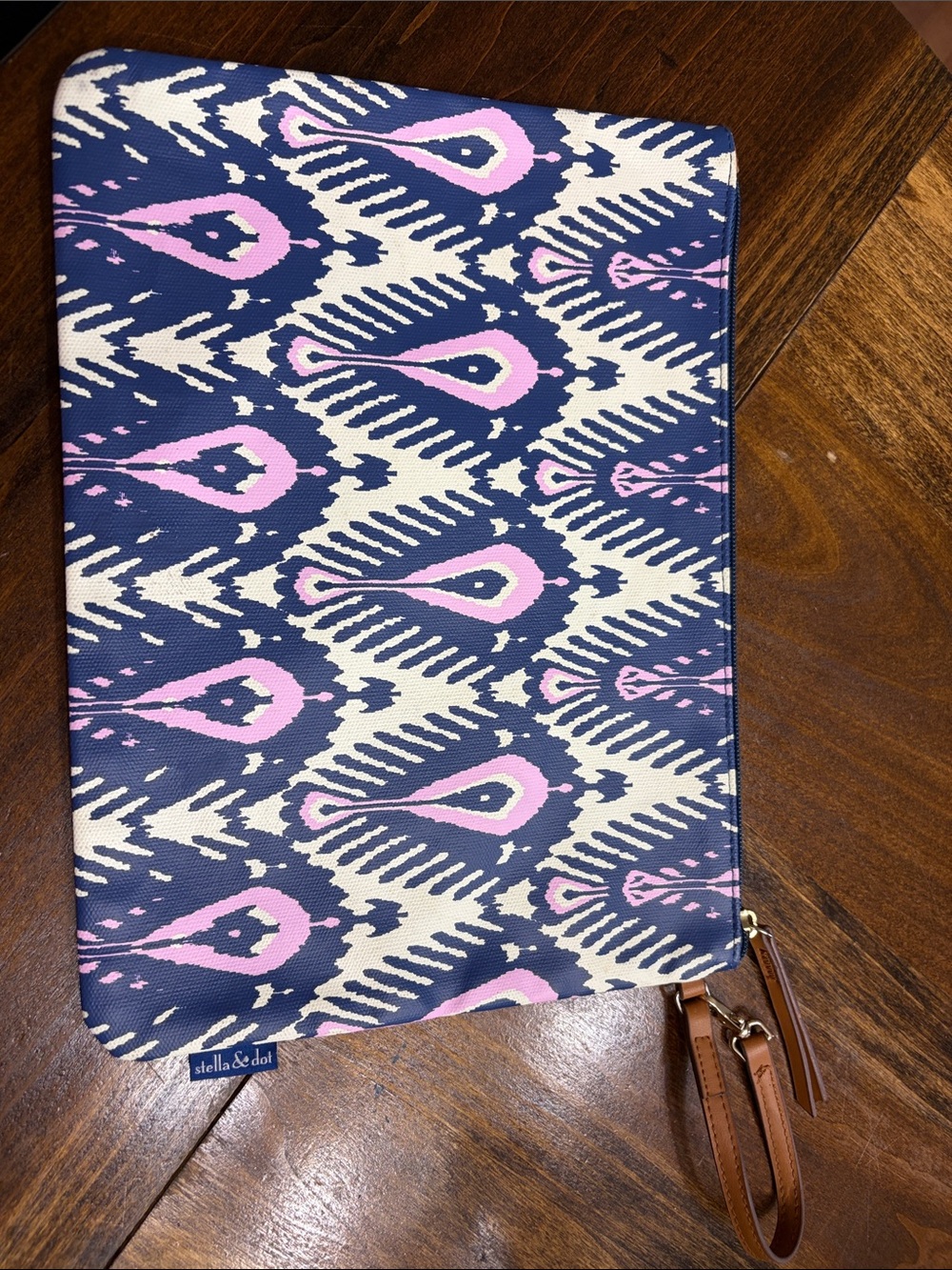 Stella & Dot Navy Ikat Clutch with Pink Details